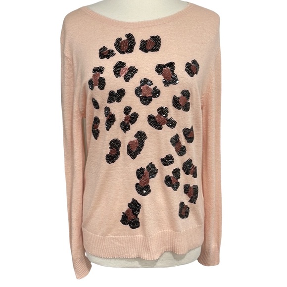 Wildfox Gold Label Sequin Leopard Print Peach Angora Blend Sweater SZ XS - Picture 2 of 7